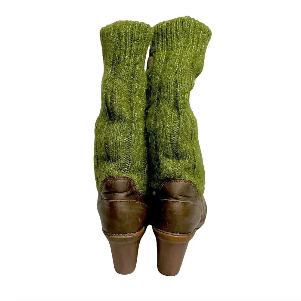 EL NATURALISTA Wool Slouchy Sock Winter Leather Boots Heel Brown Green 40